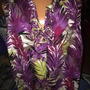 Sleeveless purple multi print top